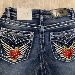 SKY Premium Collection Low Rise Boot Cut Jeans Size 7/8 Embellishments